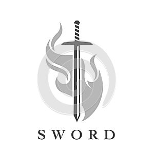 Sword icon with flame logo template