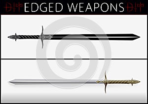 Sword. Medieval Weapons. Silhouette and Colored