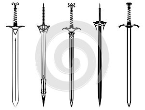 Sword outline SET. Ancient Longsword. Saber. Blade Tattoo