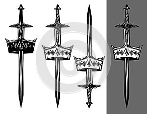 Sword and royal crown vector design set