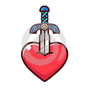 Sword stab at a heart. Cartoon vector.