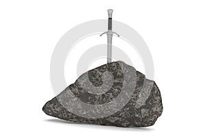 Sword in stone isolated on white background. 3D rendering. 3D illustration