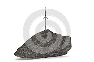 Sword in stone isolated on white background. 3D rendering. 3D illustration