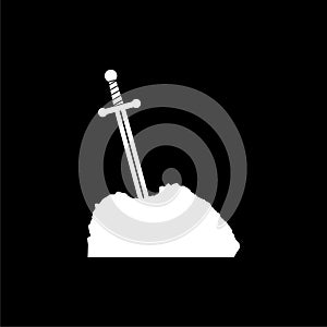 Sword in stone silhouette icon isolated on black background