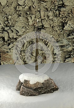 Sword in stone in the winter