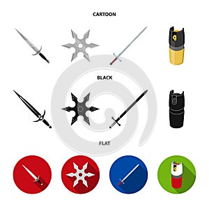 Sword, two-handed sword, gas balloon, shuriken. Weapons set collection icons in cartoon,black,flat style vector symbol