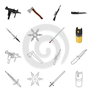 Sword, two-handed sword, gas balloon, shuriken. Weapons set collection icons in cartoon,outline style vector symbol