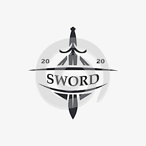 Sword vintage logo design. illustration sword element, can be used as logotype, icon, template coat of arms