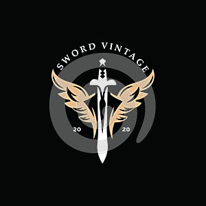 Sword vintage logo design. illustration sword element, can be used as logotype, icon, template coat of arms