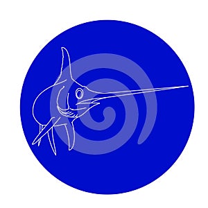 A swordfish outline in a blue circle design