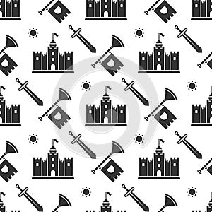 Swords, medieval castle seamless pattern design