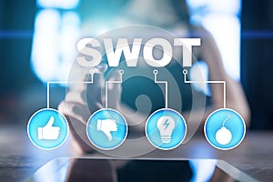 Swot analysis concept on virtual screen.