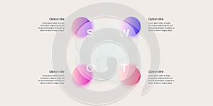 SWOT analysis infographic. Circular corporate strategic planning graphic elements. Company presentation slide template. Vector