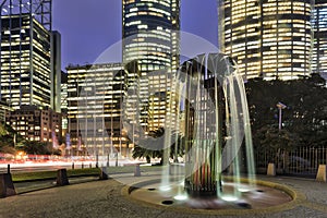 Sy CBD Fountain Skyscrapers sunset