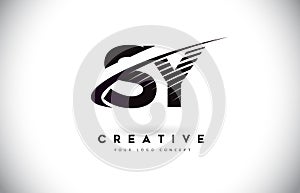 SY S Y Letter Logo Design with Swoosh and Black Lines.