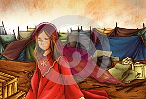 Syam Syiria Palestine Afghanistan Girl Refugee Illustration photo