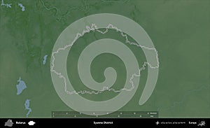 Syanno District outlined, Belarus. Physical