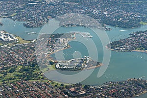 Sydney aerial view with Concord, Cabarita, Galdsville, Tennyson Point suburbs