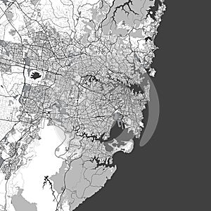 Sydney Australia City Monochrome Black and White Minimalist Street Road Aesthetic Decoration Map