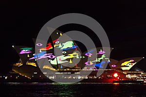 SYDNEY, AUSTRALIA - May 22, 2015: Sydney Opera House during Vivid Sydney festival. Vivid Sydney is an outdoor annual cultural