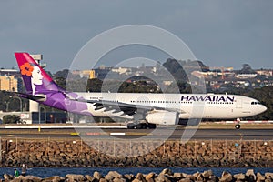 Hawaiian Airlines Airbus A330 aircraft at Sydney Airport after a flight from Honolulu