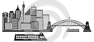 Sydney Australia Skyline Black and White Illustrat