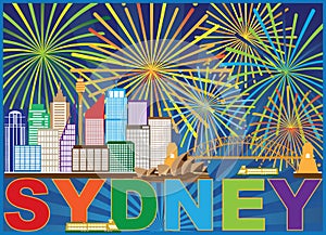 Sydney Australia Skyline Fireworks vector Illustration