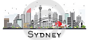 Sydney Australia Skyline with Gray Buildings Isolated on White B