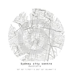 Sydney city centre, Australia, Urban detail Streets Roads round circle Map ,vector element template image