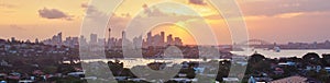 Sydney City and Harbour Skyline Panorama, Sunset, Australia