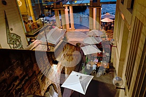 Sydney city outdoor restaurant with ancient stone staircase