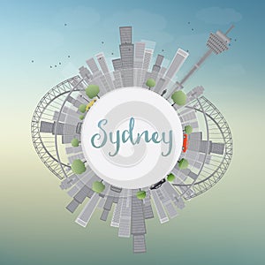 Sydney City skyline with blue sky, skyscrapers and copy space.