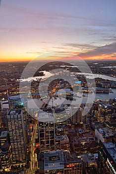 Sydney city skyline at sunset