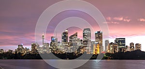 Sydney cityscape at dusk, New South Wales, Australia.