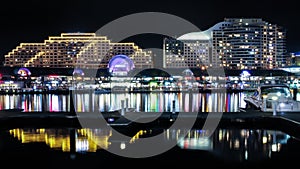 Sydney colorful Darling harbor pier night view