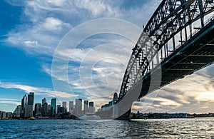 Sydney harbor bridge with Sydney CBD downtown skyline at sunset, Sydney, New South Wales, Australia