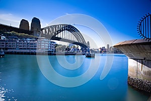 Sydney Harbour Australia on a sunny clear blue sky day and bridge in clear view