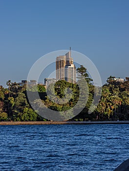 Sydney Harbour Australia on a sunny clear blue sky day with the turquoise colours of the bay