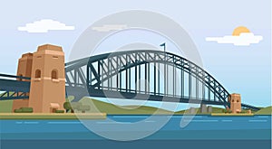 Sydney Harbour Bridge Australia Famous landmark illustration Vector