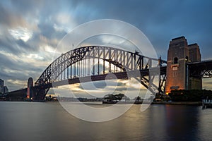 Sydney harbour bridge at dusk in sydney, australia