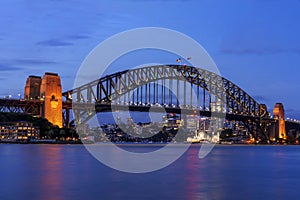 Sydney Harbour Bridge at dusk , NSW, Australia