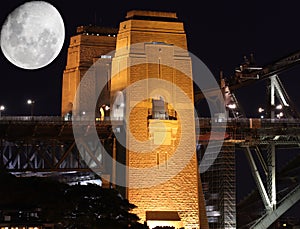 Sydney harbour bridge illuminated by the moon NSW Australia big moon