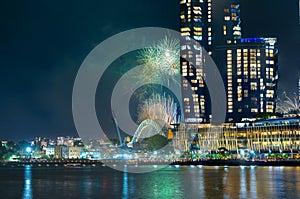 Sydney Harbour Bridge New Years Eve fireworks 2023, colourful NYE fire works NSW Australia