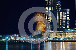 Sydney Harbour Bridge New Years Eve fireworks 2023, colourful NYE fire works NSW Australia