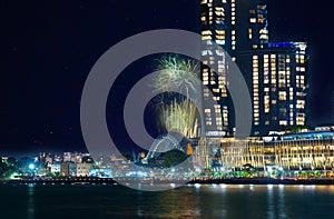 Sydney Harbour Bridge New Years Eve fireworks 2023, colourful NYE fire works NSW Australia