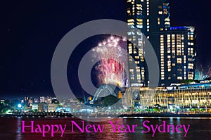 Sydney Harbour Bridge New Years Eve fireworks 2023, colourful NYE fire works NSW Australia