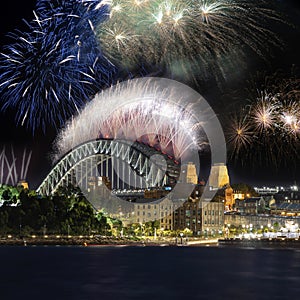 Sydney Harbour Bridge New Years Eve fireworks, colourful NYE fire works