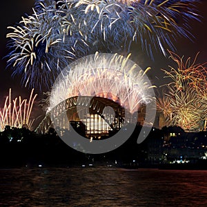 Sydney Harbour Bridge New Years Eve fireworks, colourful NYE fire works