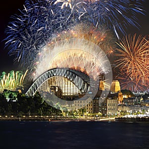 Sydney Harbour Bridge New Years Eve fireworks, colourful NYE fire works