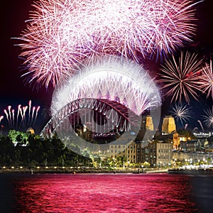 Sydney Harbour Bridge New Years Eve fireworks, colourful NYE fire works